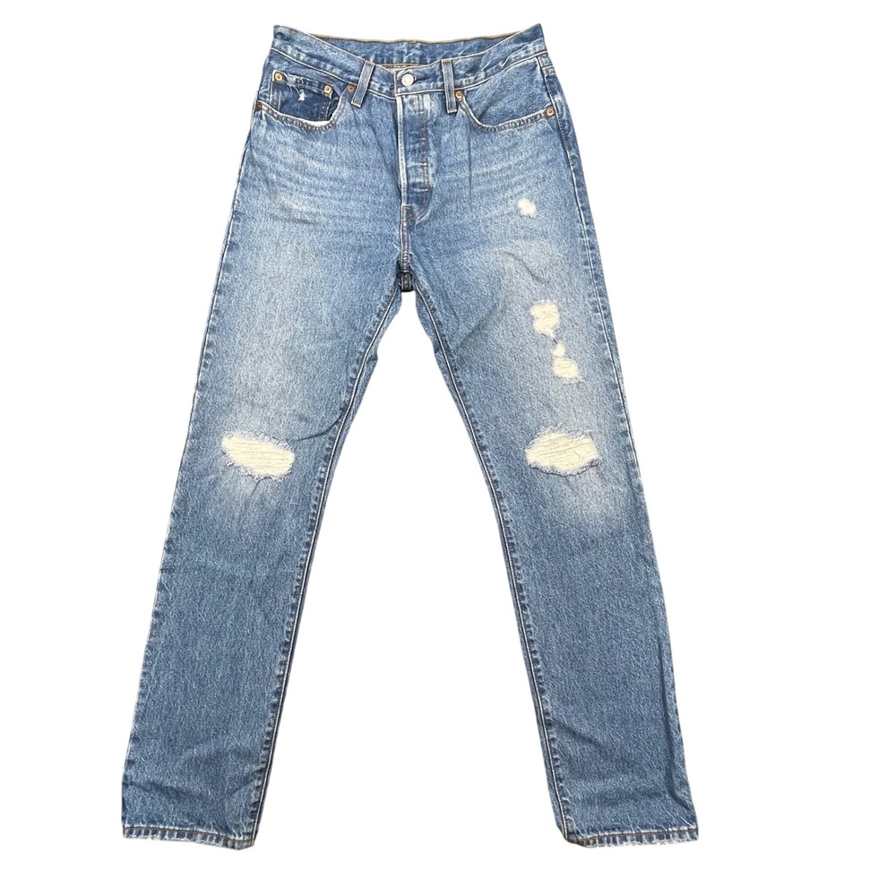 Levi's Blue Distressed 501 Button Fly Straight Leg Jeans Womens Size 28